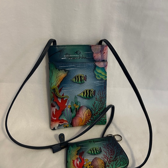 Anuschka Blue and Green Floral Crossbody Bag Set - Picture 2 of 2